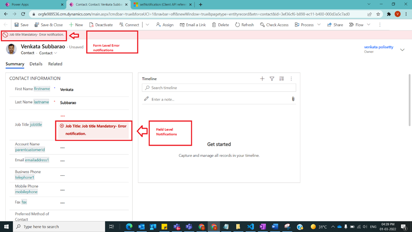Show Notifications Beside CRM Field with Web resource in Dynamics CRM